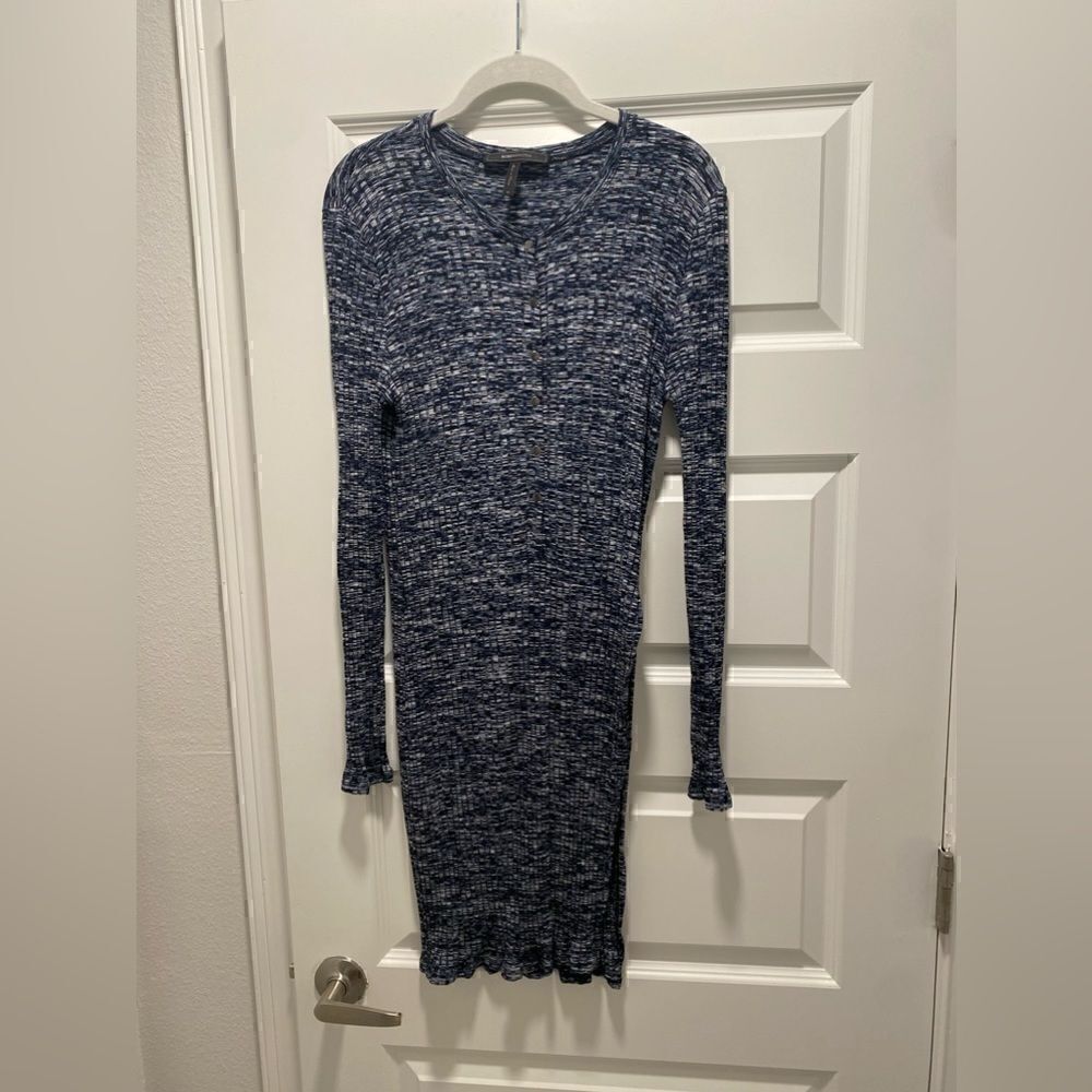 New BCBGMaxAzria Blue Long Thin Sweater Dress with Side Slits